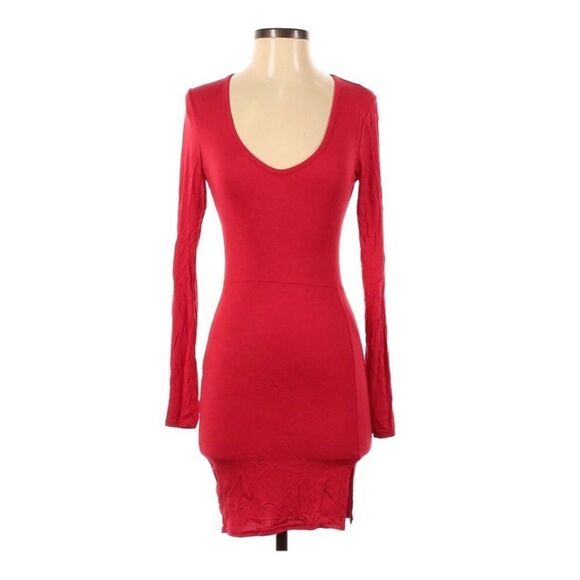 🆕Boohoo Long Sleeve Split Front Red Mini Dress - Picture 3 of 7